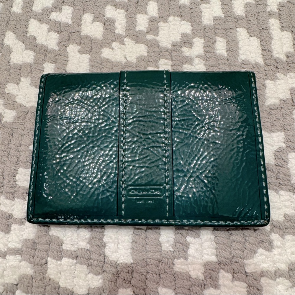 Teal Patent Coach Card Wallet